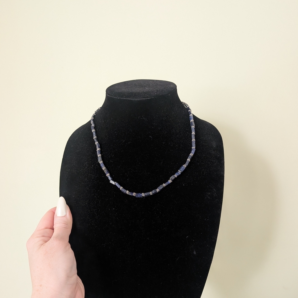 Handcrafted Blue Beaded Necklace - Unbranded